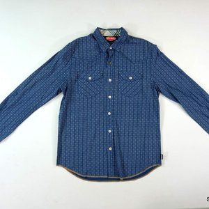 Mambo Australia Mens Size Small Thumbs Up Print Long Sleeve Button Up Blue
